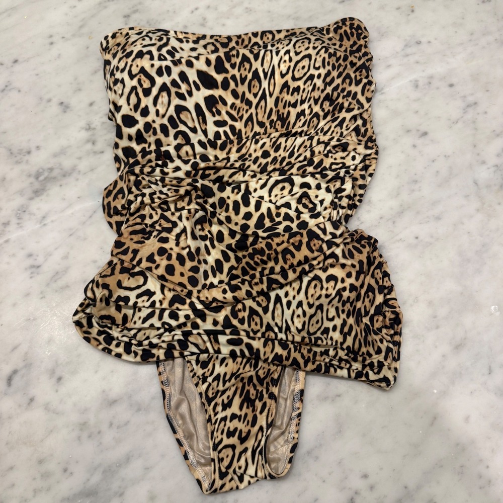 Victoria's Secret Leopard Print Strapless Ruched One Piece Swimsuit Medium